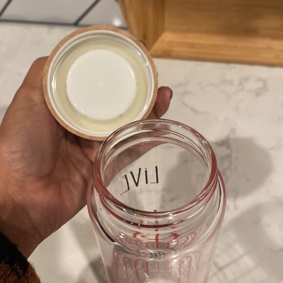 Rae Dunn LIVE Glass Water Bottle 22oz Bamboo Lid Beaded Loop environmentally - Picture 6 of 6